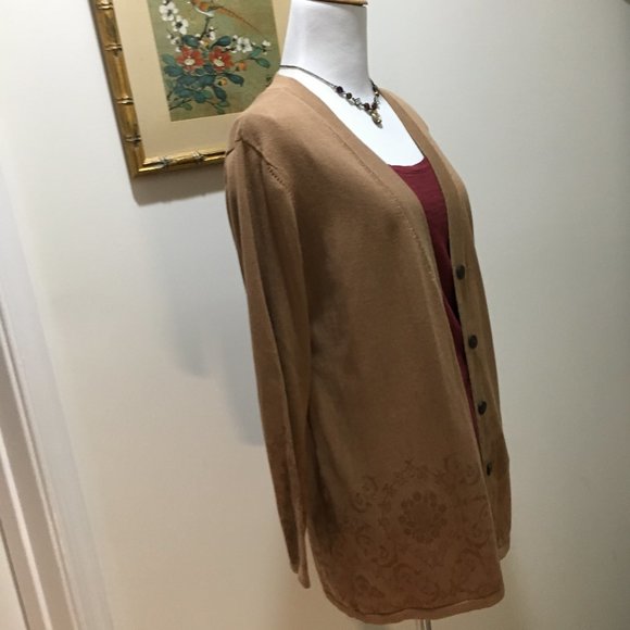 NWT 🎁 J. Jill Light Brown Y2K Baroque Cardigan - Picture 4 of 14